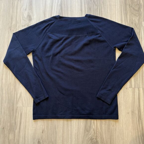 Faconnable Women's Medium Navy Blue Lightweight Sweater Elbow Patches EUC Read - Picture 3 of 9
